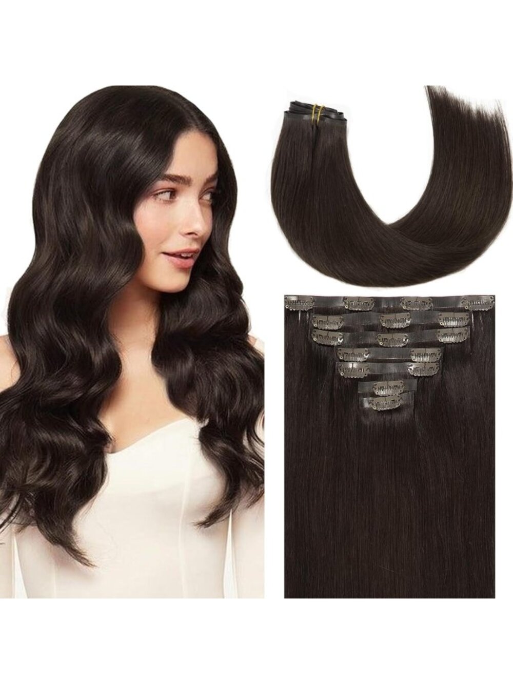 16 Inch Dark Brown Seamless Clip-In Human Hair Extensions for Natural Volume
